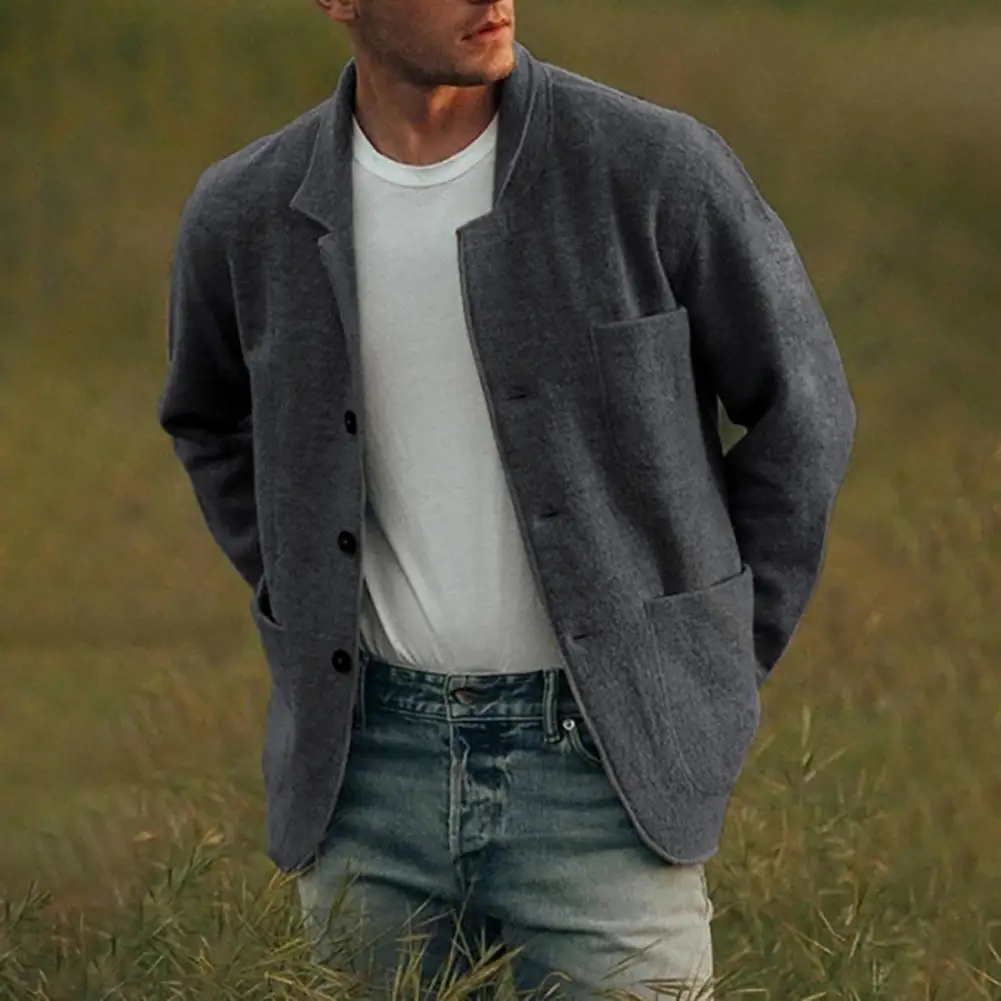 

Men Coat Solid Color Single-breasted Casual Stand Collar Winter Jacket Men for Daily Wear fashion Men Clothing