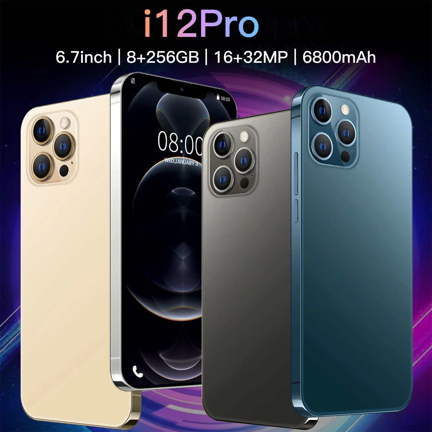 Tel&eacute;fono Inteligente I12Pro versi&oacute;n Global, Smartphone de 6,7 pulgadas, 12GB y 512GB, MTK6889 Deca Core, Dual SIM, 6800mAh, 16 + 32MP-4