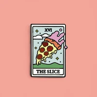 cute slice pizza tarot card enamel pin fashion divination art creativity lapel pin jacket jeans badge brooch fashion accessories