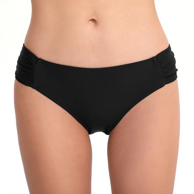 black bikini bottom Новогодние предложения, высококачественное бикини, низ, полный охват, средняя талия, танкини, низ, плиссированная сторона, одноцветная, двойной слой, плотная ткань - Цвет: black bikini bottom