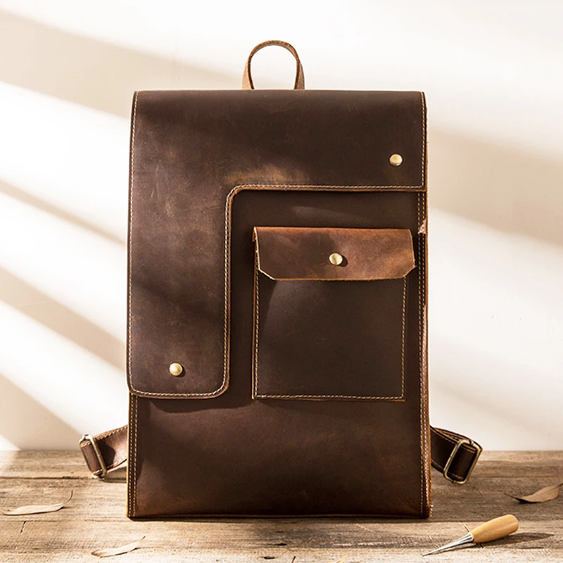 Мужской винтажный рюкзак из натуральной кожи с натуральным лицевым покрытием