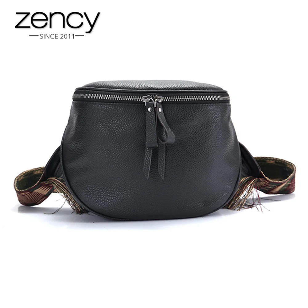 Женская сумка почтальон Zency из 100% натуральной кожи в стиле ретро черная