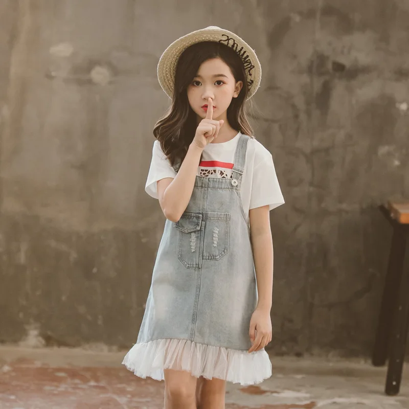 Летнее джинсовое платье-комбинация 2020 новая детская одежда для маленьких