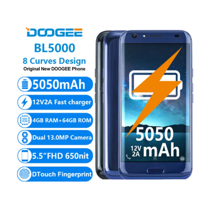 DOOGEE BL5000 Двойная камера 13 0 МП Android 7 5050 мАч 12V2A Быстрая зарядка 5 ''FHD MTK6750T