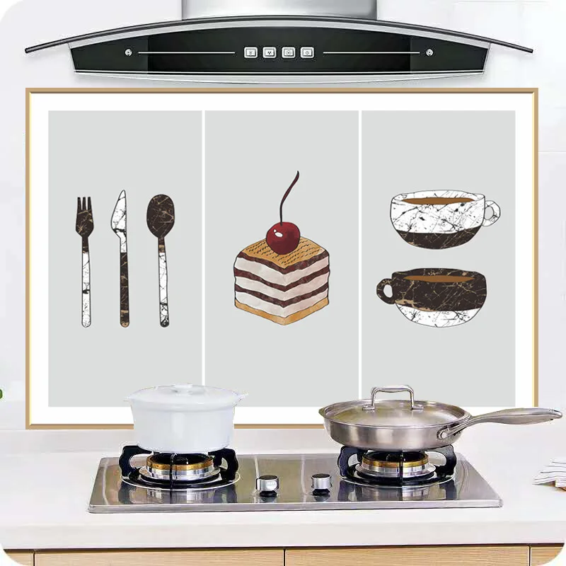 Kitchen clean up self-adhesive oil resistant adhesive paper high-temperature resistant stove anti-oilproof wall sticker tile - Цвет: Cake Designs 60 90