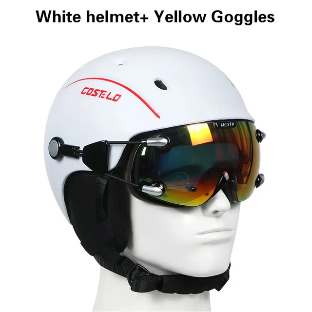 WH WITH YELLOW LEN Новейший Costelo Airwolf скейтборд лыжный сноуборд шлем лыжные очки интегрально-формованные сверхлегкие дышащие лыжный шлем - Цвет: WH WITH YELLOW LEN