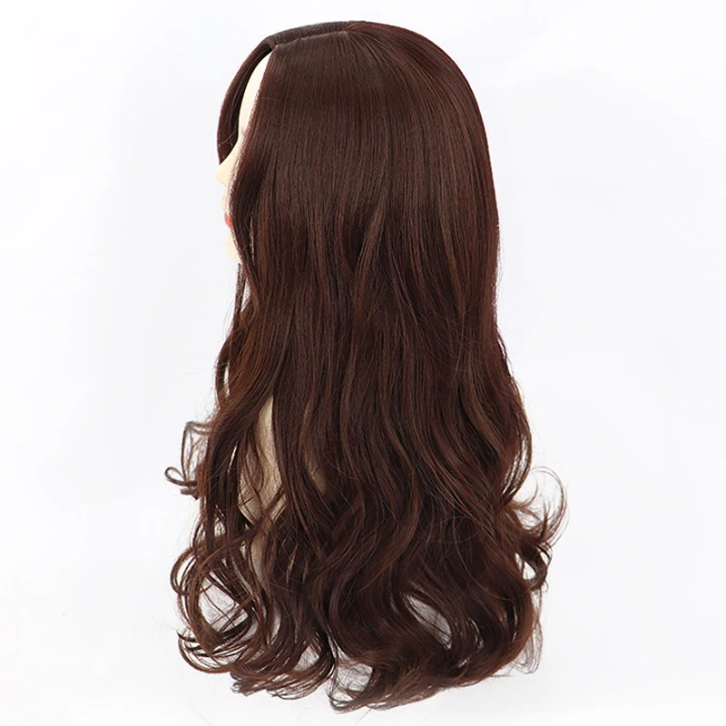 

LM Long Wavy Dark Brown Synthetic Wigs with Bangs Heat Resistant Hair Cosplay Party Lolita Daily Wig for Women