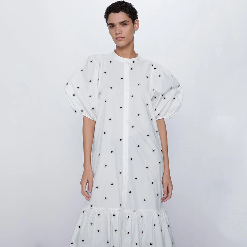 Женское винтажное платье макси ZA элегантное модное с пышными короткими рукавами