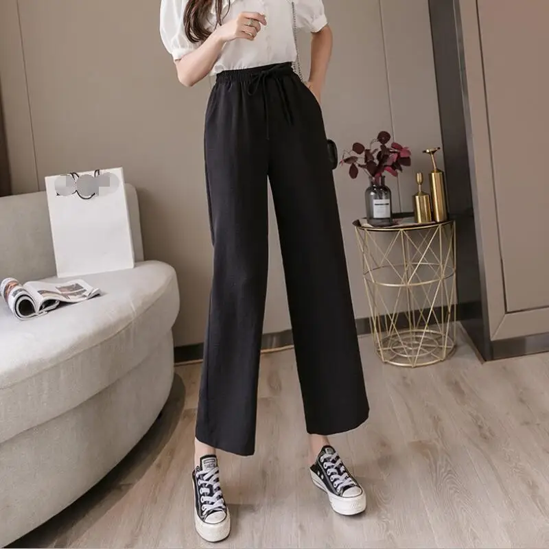 

New 2020 Summer Autumn Fashion Women Elastic Waist Plus Size Pants High Waist Wide Leg Pants Loose Casual Pants Capris Women 463