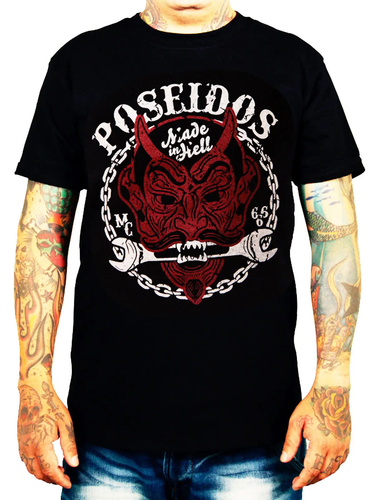 2019 Новые мужские футболки [POSEIDOS] футболка рокабилли Череп Байкер Рокер