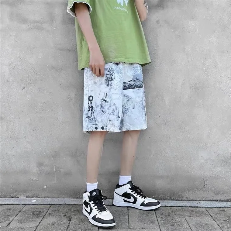 Шорты мужские повседневные с принтом модные штаны в стиле хип-хоп граффити