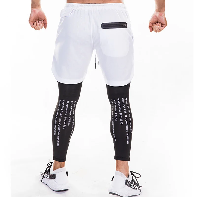 Новый мужской модный Быстросохнущий двухслойный облегающий спортивный костюм