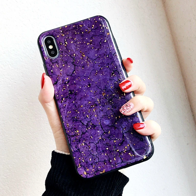 marble purple Резиновый чехол с 3D милым стежком единорогом и котом для iPhone 7, 6, 6S Plus, 5S, SE, мягкий силиконовый чехол с мультипликационным принтом для iPhone X, XS, 8, 7, 6 S, чехол - Цвет: marble purple