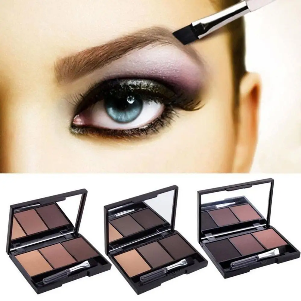 3 Color Eyebrow Powder Palette Cosmetic Eye Brow Enhancer Professional Waterproof Makeup Shadow With Brush Mirror Box | Красота и