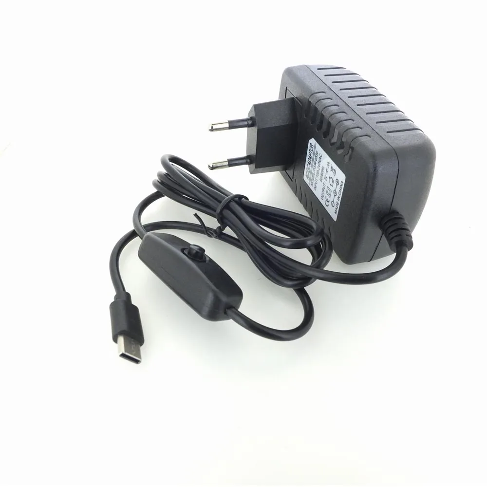 Raspberry Pi 4 Питание 5V 3A Тип-C адаптер питания с сертификацией по переключатель