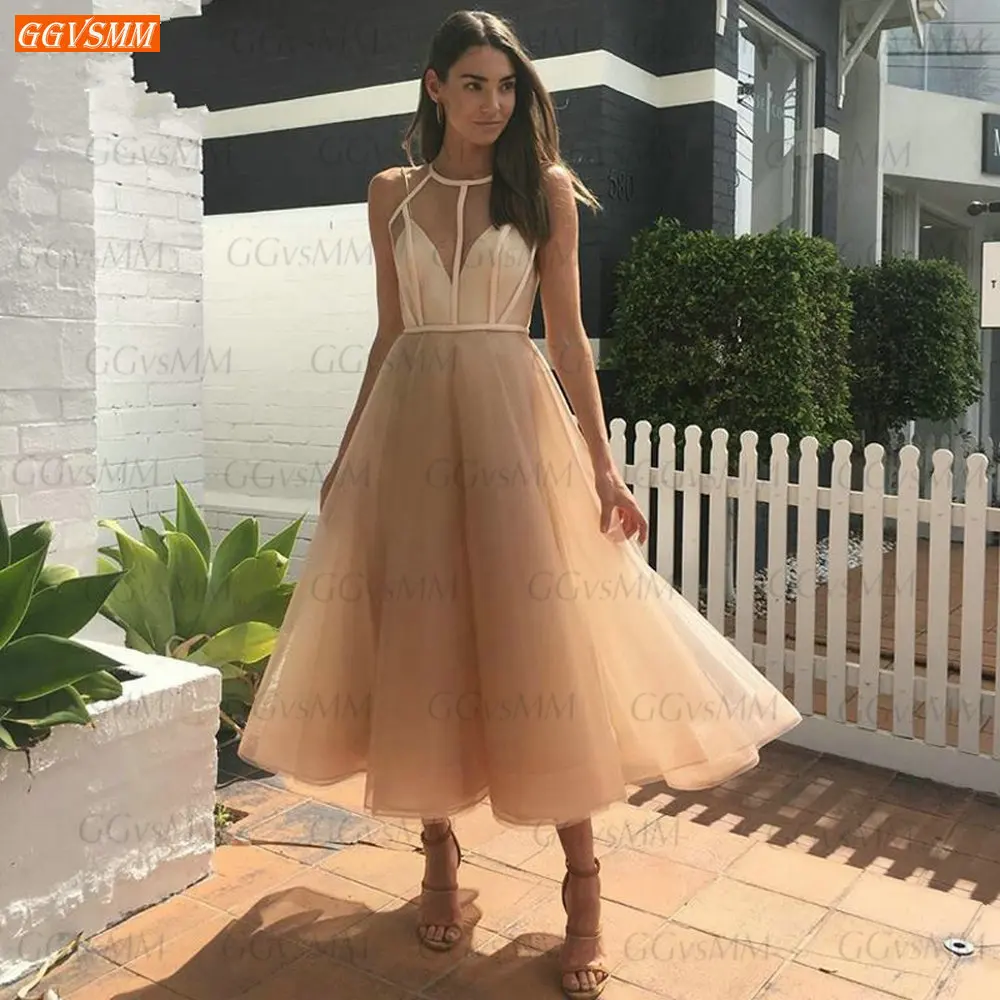 

Champagne Maxi Short Prom Dresses 2021 Women Formal Party Gown Night Vestidos De GraduaciÃ³n Tea Length Vestido De Fiesta De Boda