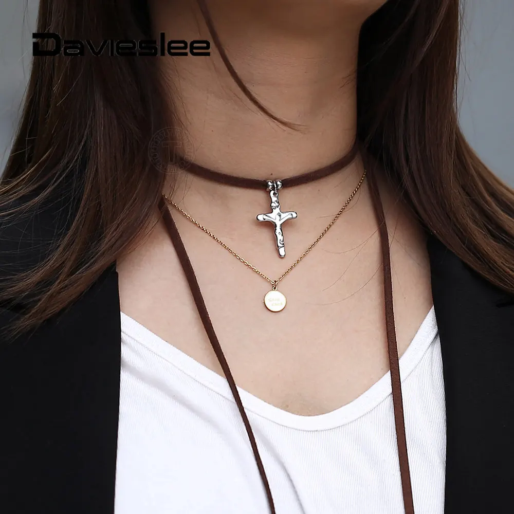 Kruis Hanger Ketting Multi Gelaagde Lederen Vintage Kruisbeeld Choker Ketting Voor Mannen Vrouwen Kraag Mode-sieraden Geschenken LDN184 Kruis Hanger Ketting Multi Gelaagde Lederen Vintage Kruisbeeld Choker Ketting Voor Mannen Vrouwen Kraag Mode-sieraden Geschenken LDN184