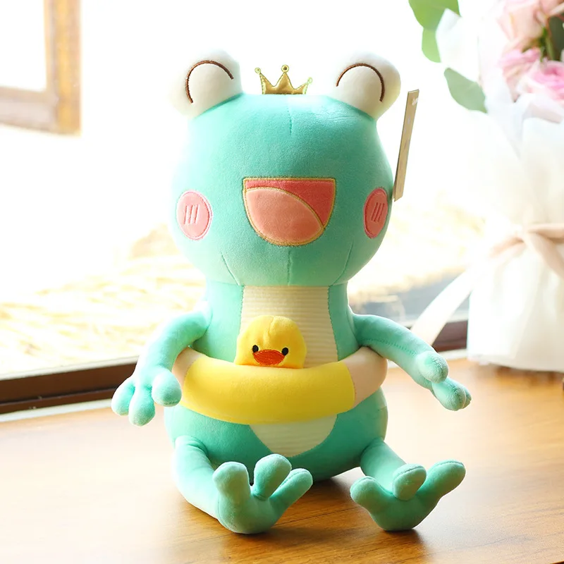 

New Lovely Swimming Ring Frog Doll Frog Prince Plush Toy Super Soft Bed Sleeping Pillow Doll for Children or Girls Gift