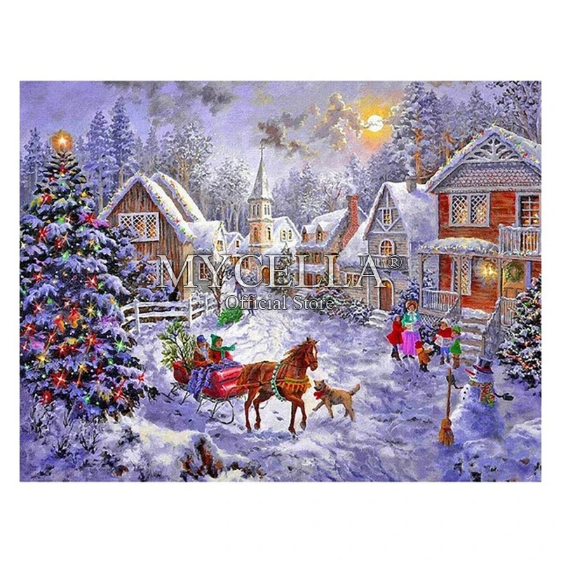 

Christmas Diamond Embroidery Sale Snow House Snowman Horse 5d Diy Diamond Painting Scenery With Full Square Rhinestones Gift