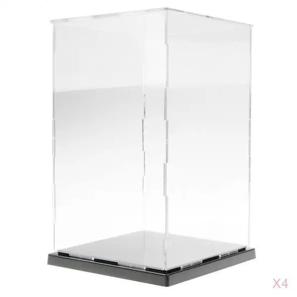 

4x Transparent Acrylic Display Case Showcase with Balck Base 13x13x21cm