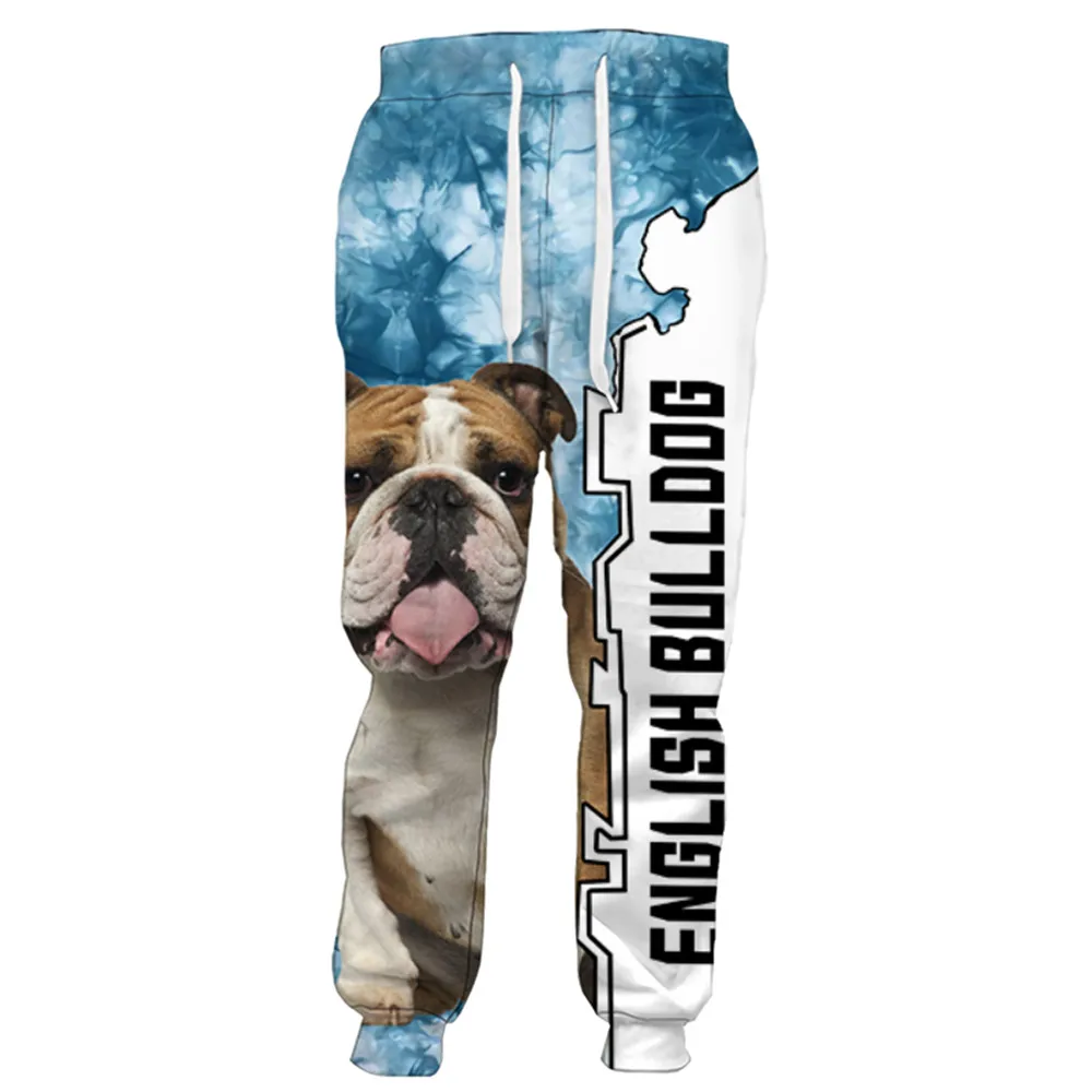 

CLOOCL English Bulldog Printed Pants 3D Graphic Striped Letter Splicing Sweatpants Elastic Trousers Joggers Harajuku Streetwear