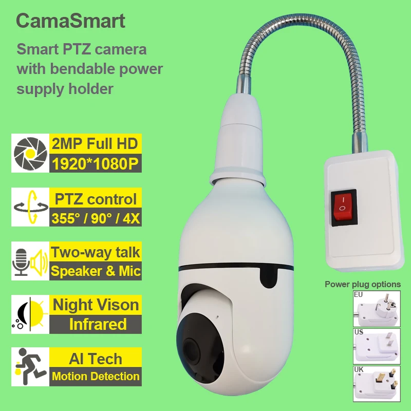 

Mini Camera Wifi 360 Children Video Surveillance with E27 Bendable EU UK US Holder Two Way Talk Remote View Home by Ycc365plus