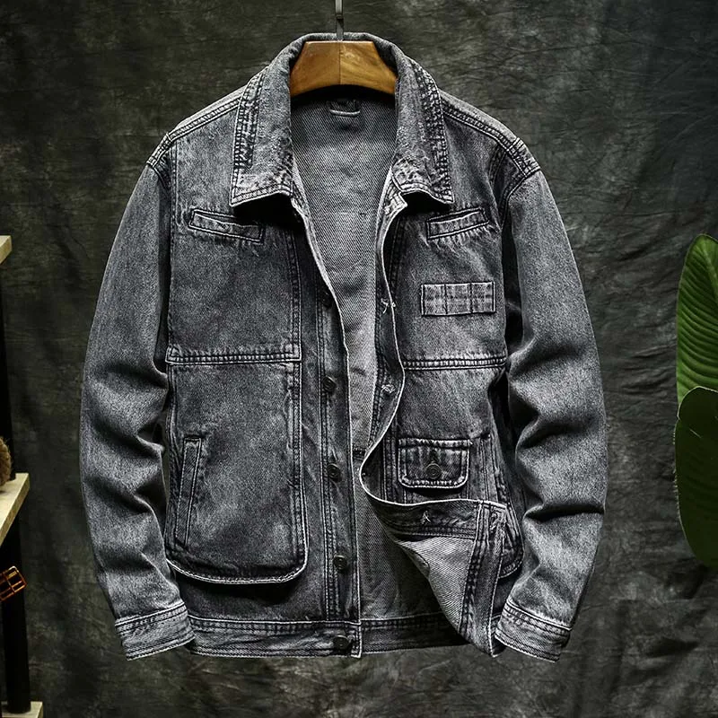 

2021 Spring and Autumn Denim Jacket Men's Korean Handsome Loose Casual Trend Men's Japanese Gray Tooling Jacket