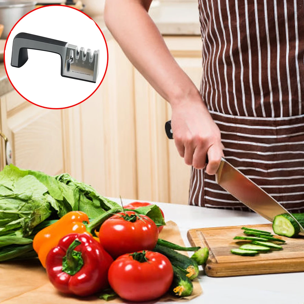 

4 in 1 Knife Sharpener Ceramic Kitchen Knife Shears Scissors Sharpening Tools Diamond Coated Non-slip Base Kitchen Accessories
