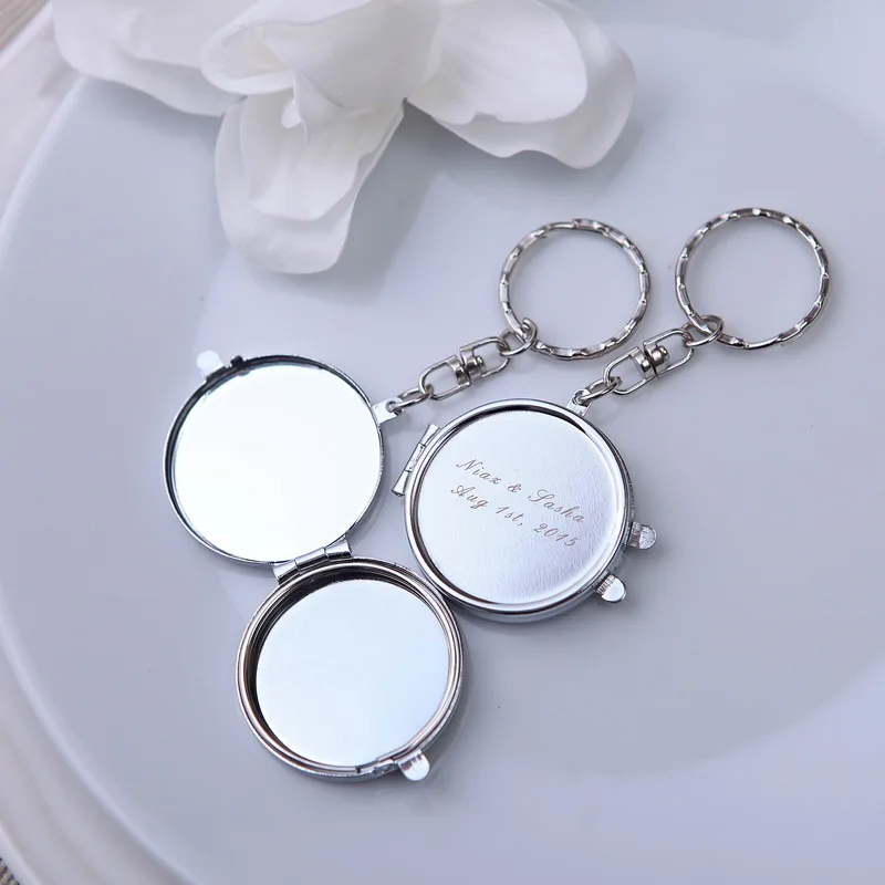

50Pcs Personalized Keychain With Mirror Custom Wedding Birthday Baptism Bridal Baby Shower Gift For Guests Engraved Name & Date