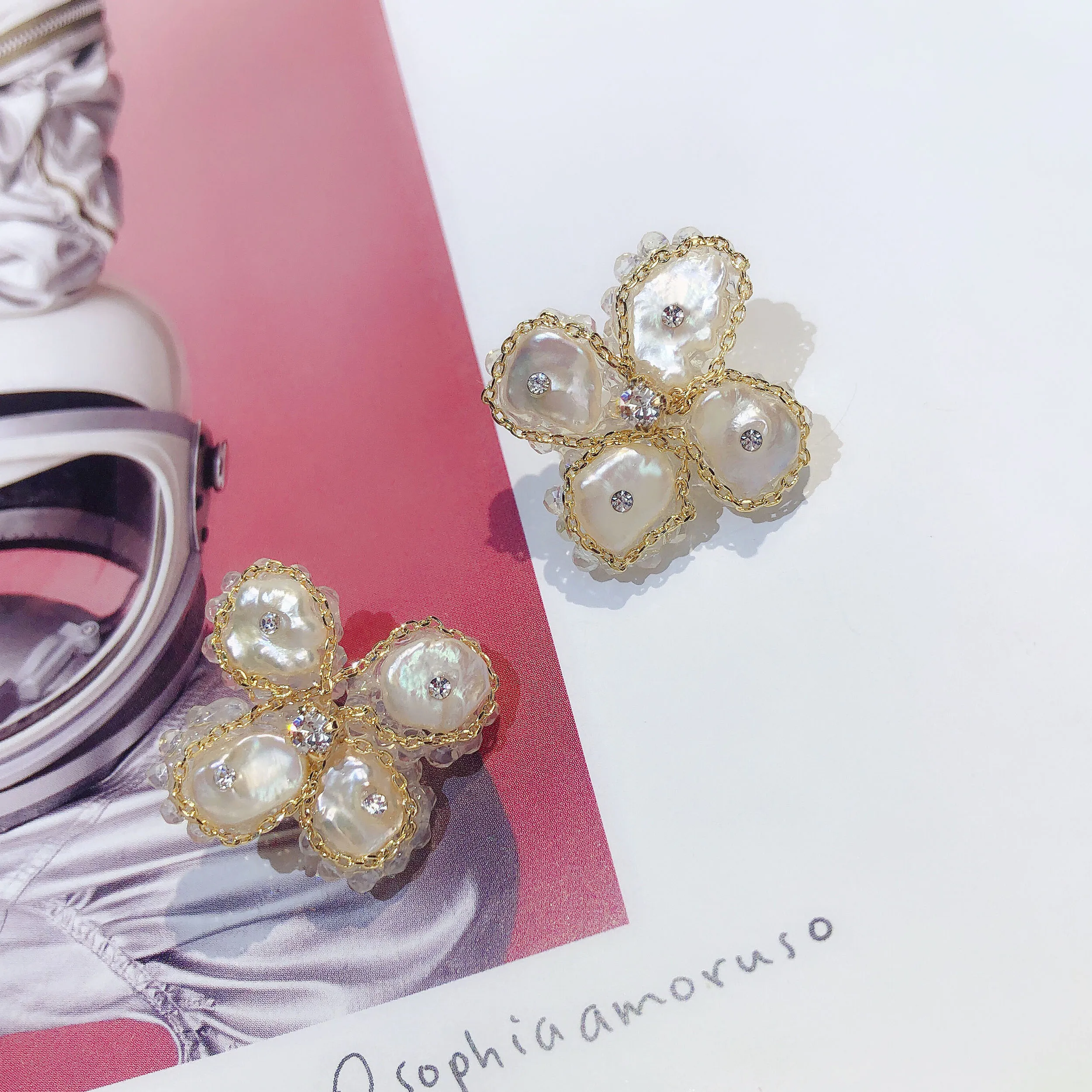 

925 Silver Needle Zircon Natural Shell Floral Earrings Women Jewelry Punk Party Gown Runway Rare Korean Japan Boho Hiphop