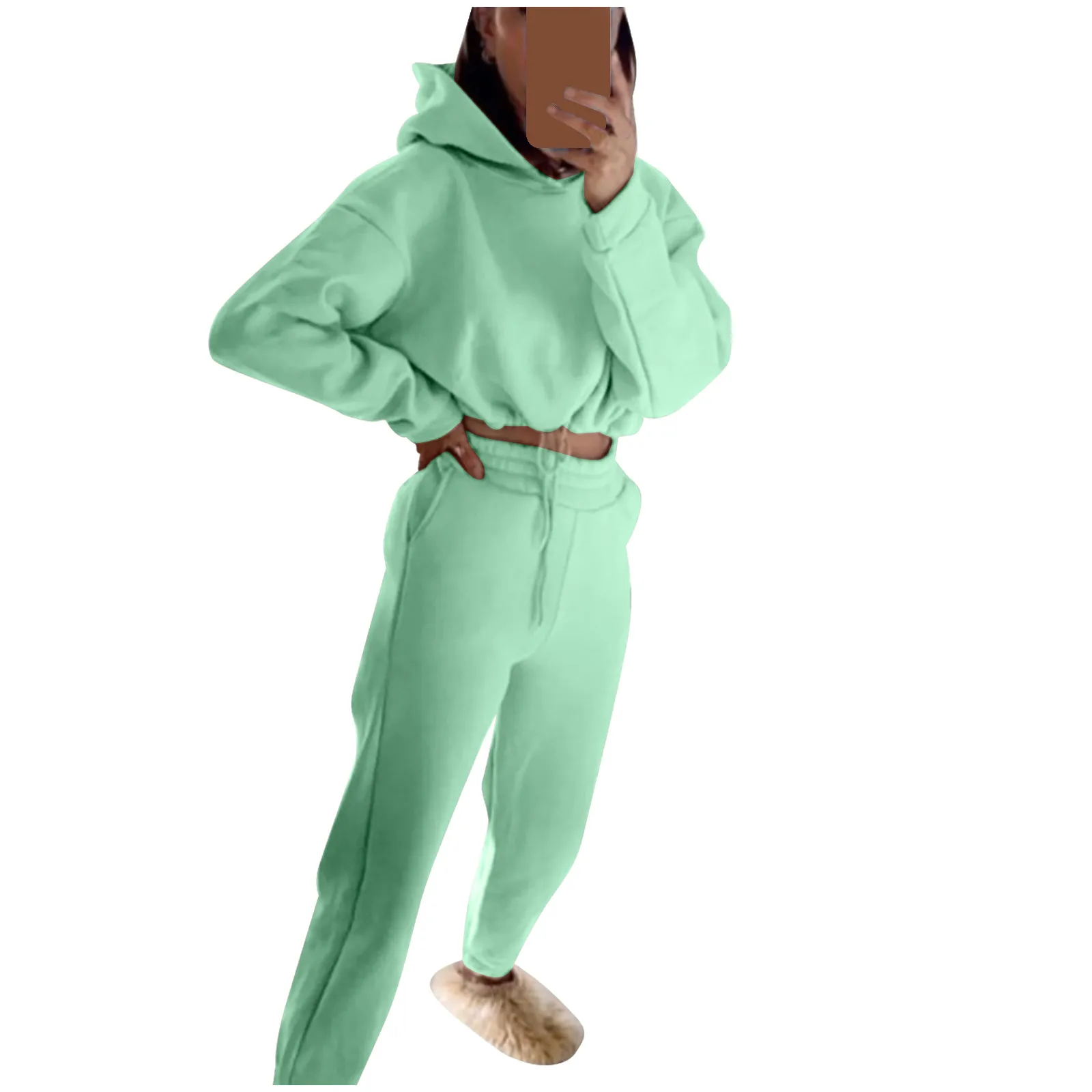 

Women's Casual Solid Color Long Sleeved Hoodie Trousers Sweatershirt Sports Suit 2020 new cotton autumn tops women Christmas
