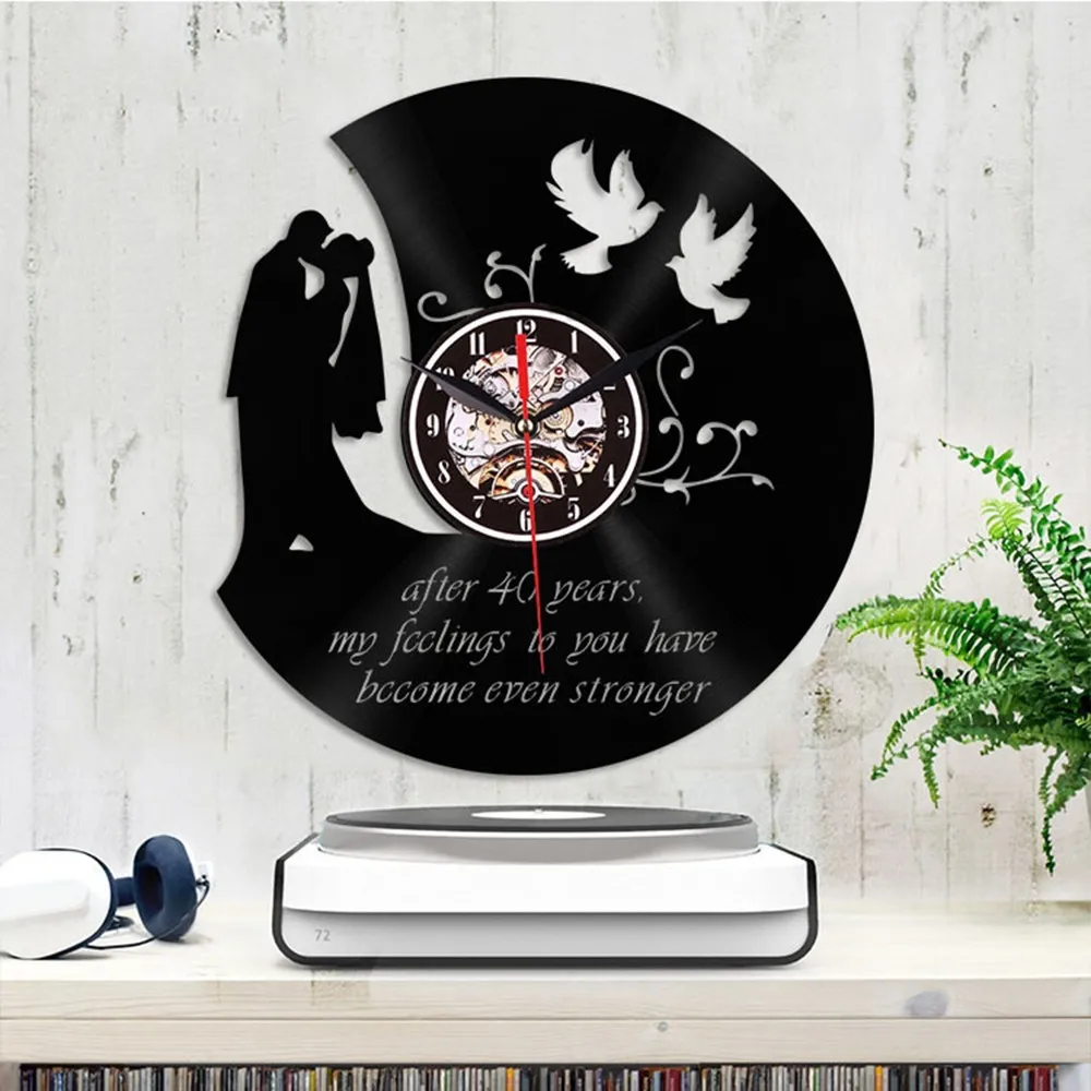 2019 Свадебная годовщина свадьбы виниловая запись настенные часы спальня