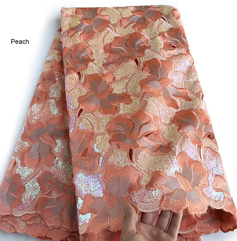 Красивая кофейная большая африканская кружевная ткань из органзы ручной работы