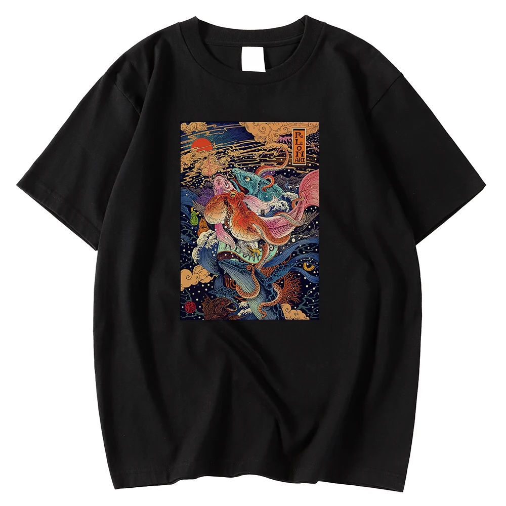 

Rlon Wang Ukiyoe Printing Tops Short Oversized M-5xl Male T Shirts Spring Summer Tshirts Sleeved Fashion T-Shirts Men