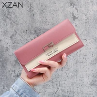 fashion women wallets simple zipper purses black white gray red long section clutch wallet soft pu leather money bag