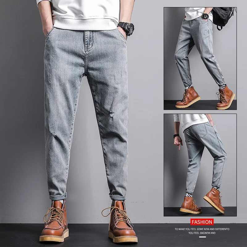 

2021Men's pants Korean fashion summer loose light color Leggings casual work wear corset Harlem slim jeans fashion brand 28-36