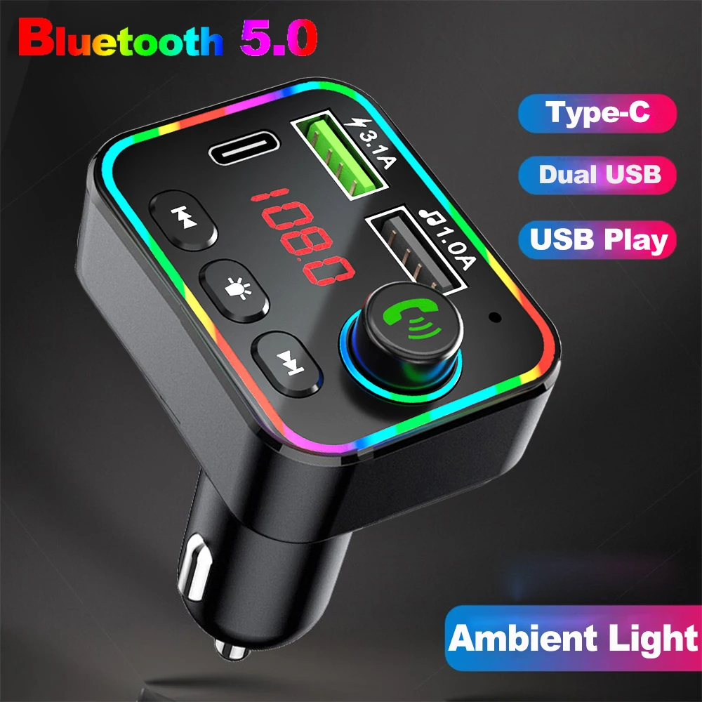Тип C Зарядное устройство во время езды в автомобиле Dual USB Bluetooth 5 0 FM передатчик