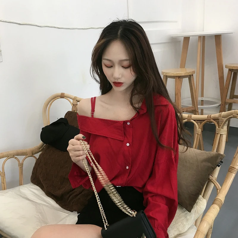 Шикарные однотонные дамские блузки рубашки повседневные женские с открытым