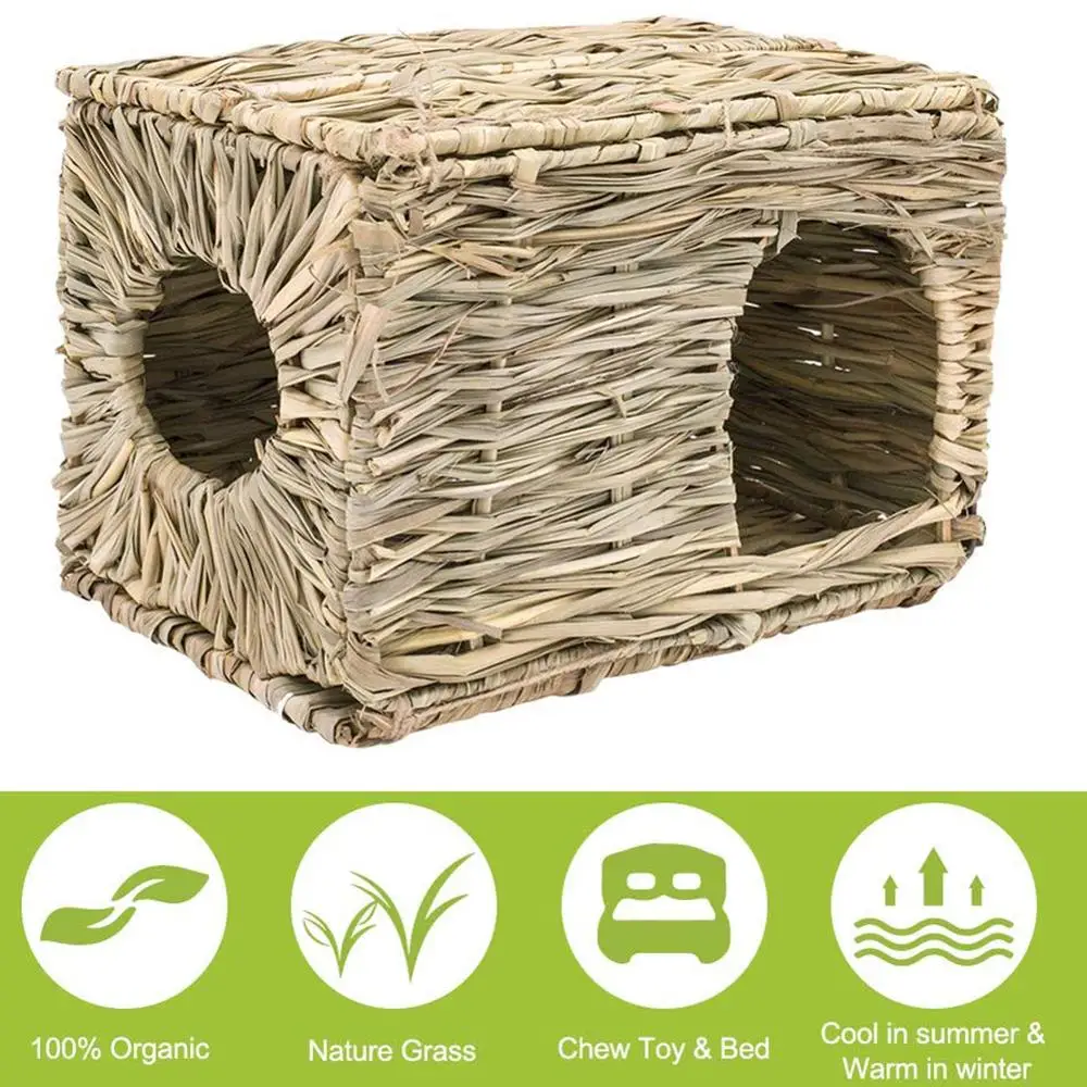 

Foldable Woven Grass Pet Rabbit Hamster Guinea Pig Cage Nests House Chew Toy Small Animal Grassy Nest Warm House Handmade Cage