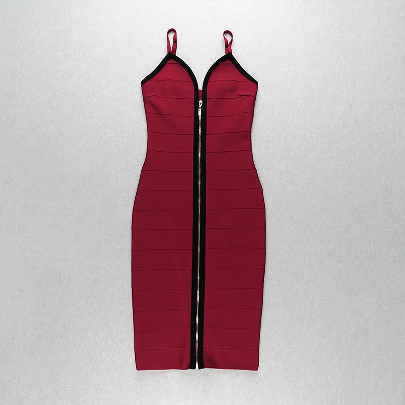 

2019 Women red v neck spaghetti strap sleeveless vestidos bodycon Celebrity Party Bandage Dress wholesale