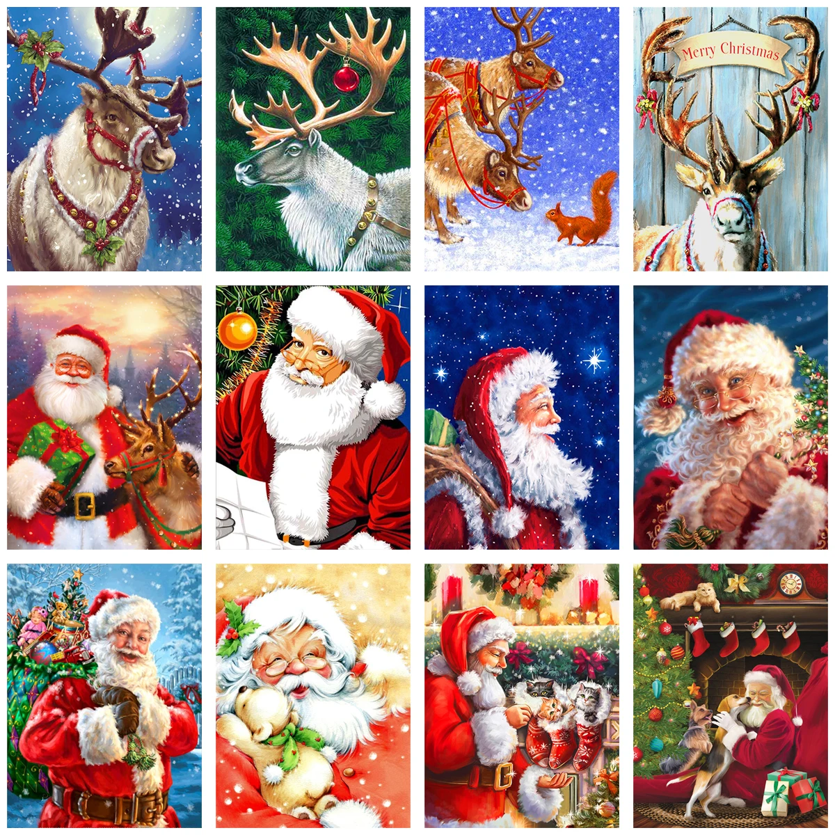 5d круглая алмазная живопись с Санта-Клаусом и животными вышивка сделай сам