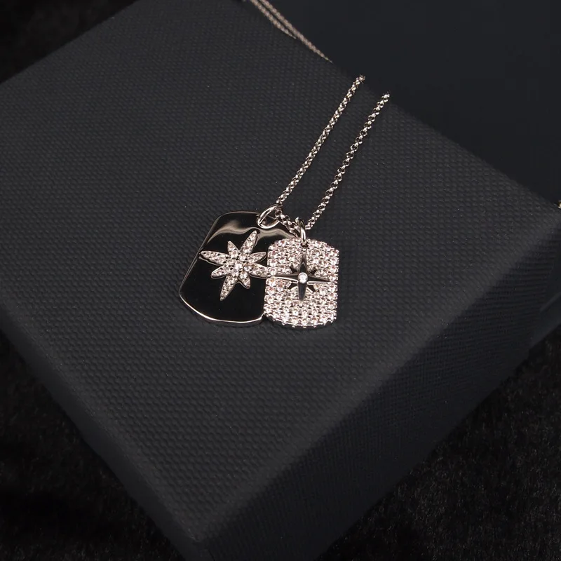 

Ожерелье из серебра 925 пробы с двойной подвеской в виде звезды