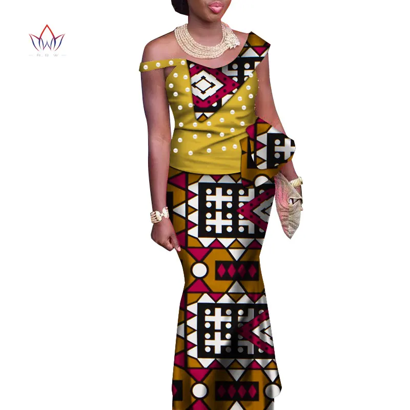 Traditional Clothing For Women Ruffles Top And Skirt Ankle-length Vintage Set Print 2 Piece Plus Size African Dashiki WY3494