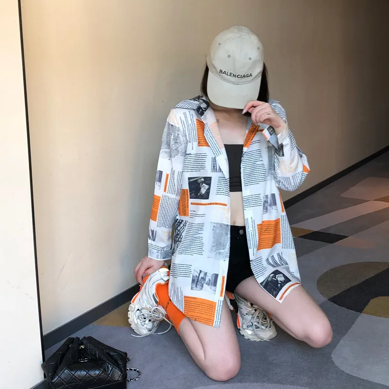 

Женская рубашка с принтом, Повседневная Элегантная блузка с длинным рукавом, на пуговицах, в Корейском стиле ретро, осень 2019