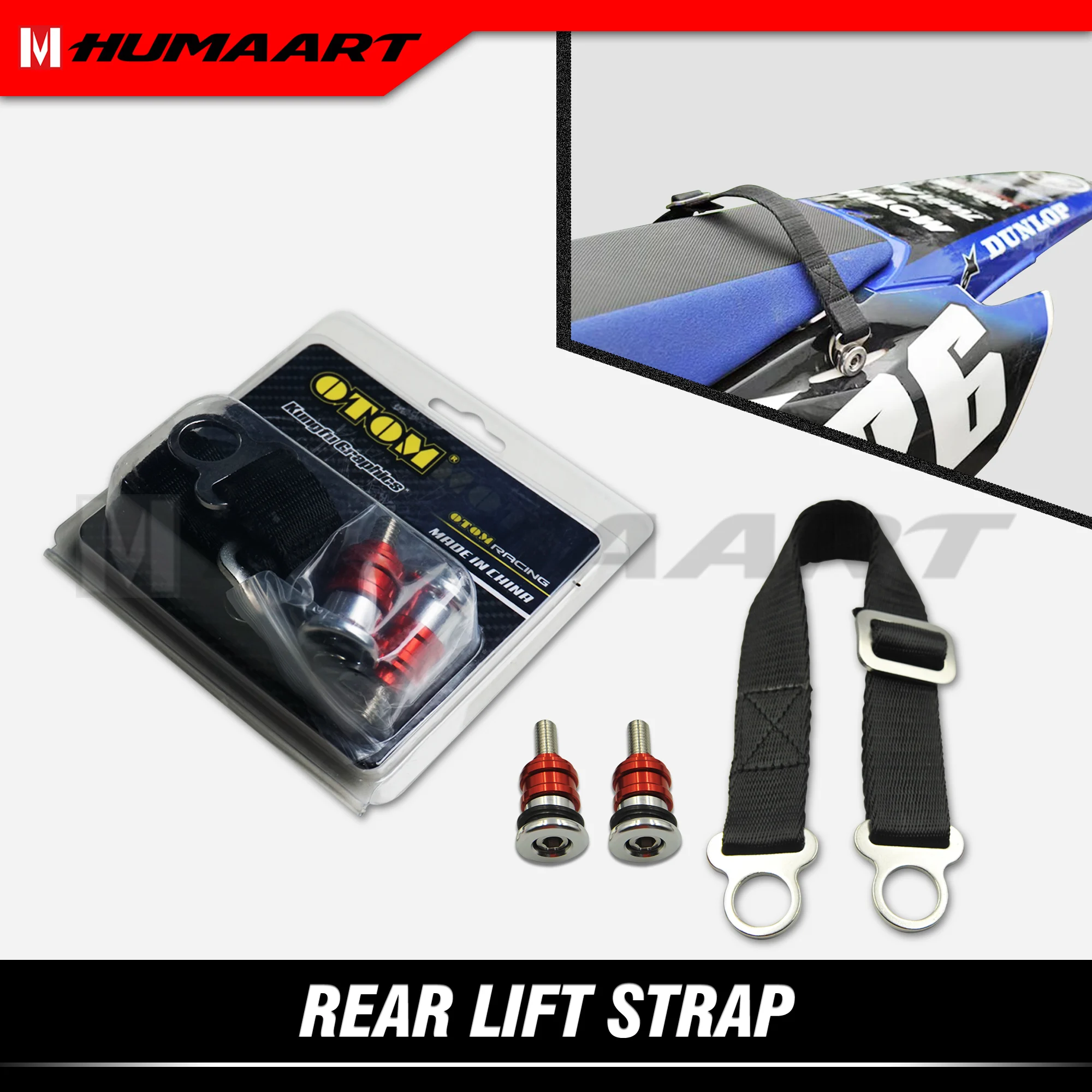 

HUMAART Rear Strap Steel Buckle Belt Sling for Dirt Bike CRF YZF YZFX WR RMZ Off-road MX Enduro, Red