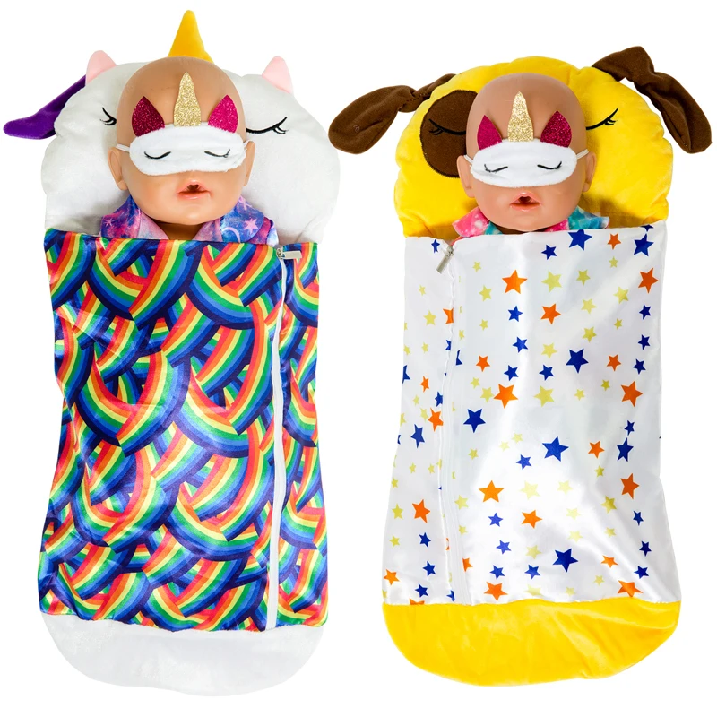 

2021 New Born New Baby Fit 18 inch 43cm Doll Clothes Accessories Rainbow Sleeping Bag Clothes Suit For Baby Birthday Gift