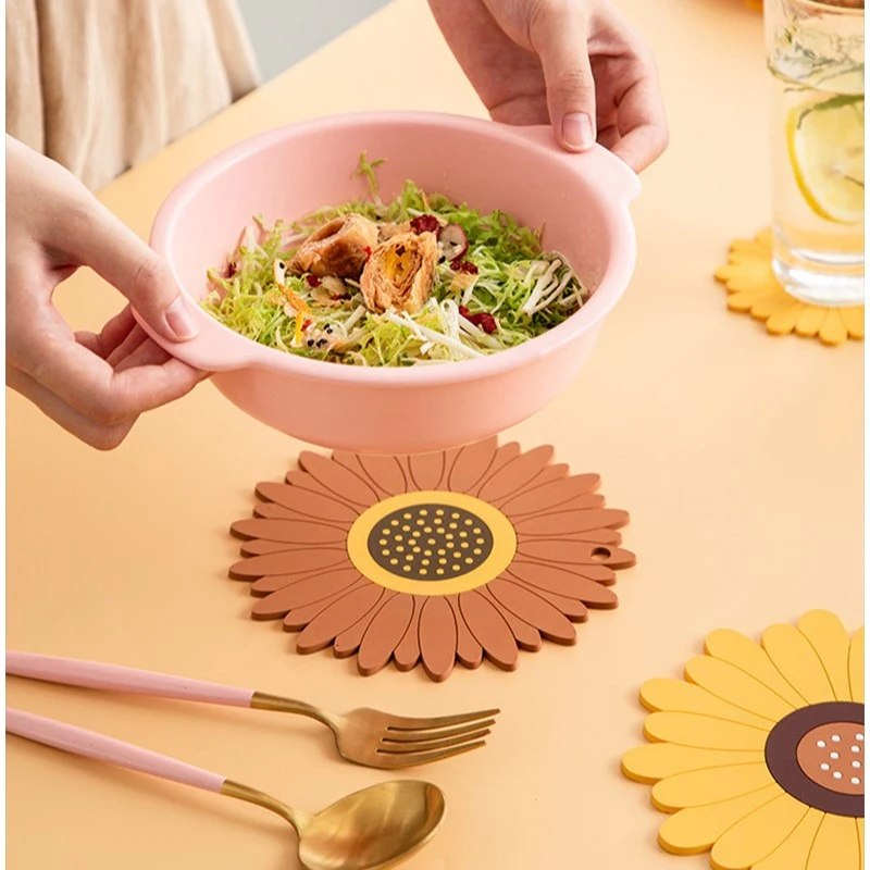 Sunflower Silicone Mat Pad Drink Coaster Non Slip Insulation Pot Holder Placemat For Home Office Desk Table Kitchen Accessories | Дом и сад