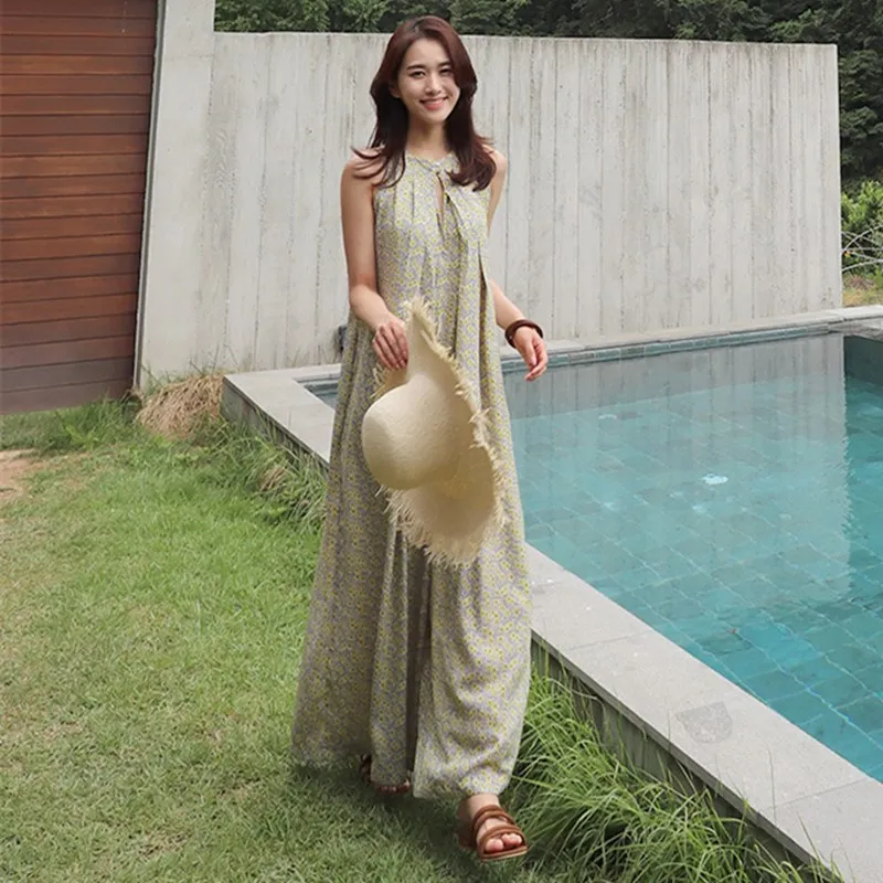 Летние женские комбинезоны большого размера в Корейском стиле широкие брюки