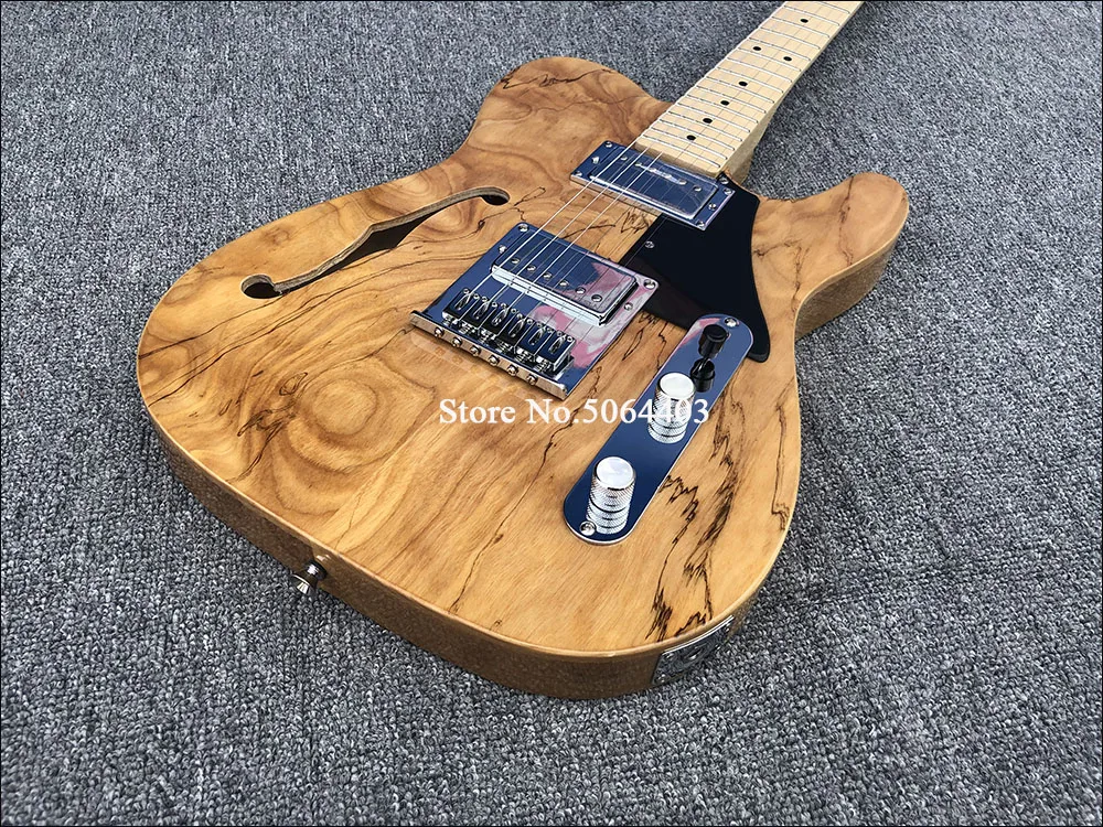 Factory direct sales of 6 string electric guitar, map rotten wood grain maple veneer, half empty core F empty electric guitar, maple neck, free shipping