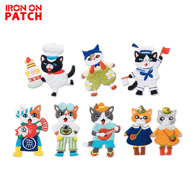 

IRON ON PATCH Cat Cartoon Patch Fashion Decoration For Children's Cloth DIY Patch Sewing Stickers Embroidered Applique Patch